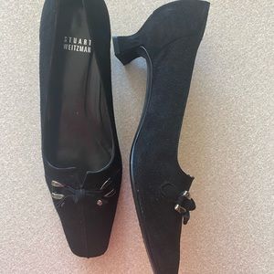Stuart Weitzman Kitten Hells Perforated Black Suede Womens 7.5